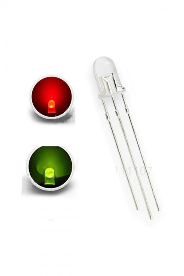 Led 5mm Kırmızı Yeşil Ortak Katot 2 Renk Bicolor 3 Pin Diyot Işık - Resim 2