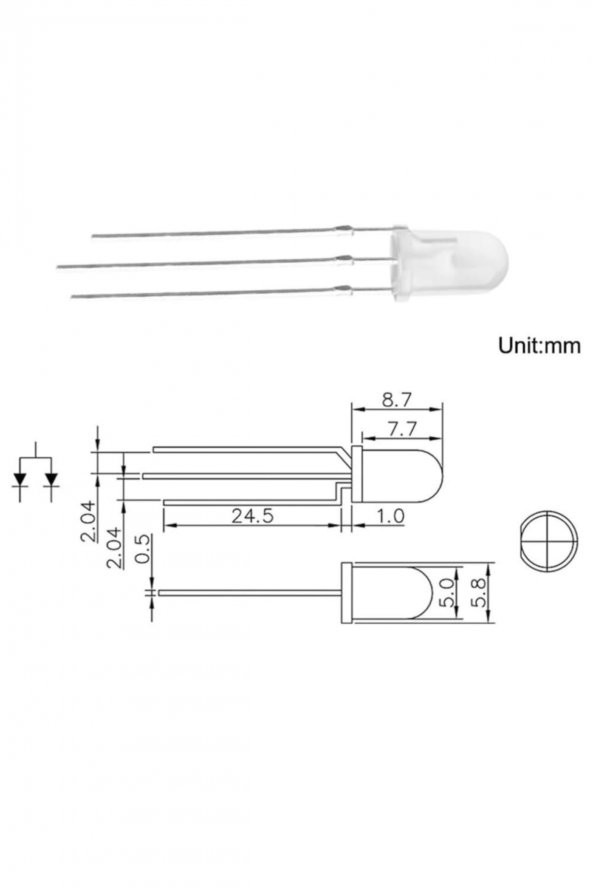 Led 5mm Kırmızı Yeşil Ortak Katot 2 Renk Bicolor 3 Pin Diyot Işık - Resim 4