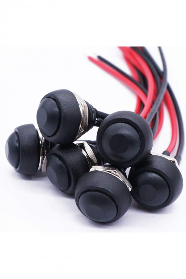 12mm PBS-33B 2 Pin Push Buton Siyah 20cm Kablolu  ON OFF 1A 250V Mini Yuvarlak Su Geçirmez Anahtar - 5