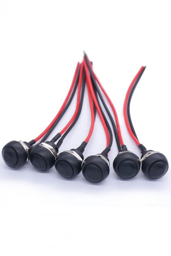 12mm PBS-33B 2 Pin Push Buton Siyah 20cm Kablolu  ON OFF 1A 250V Mini Yuvarlak Su Geçirmez Anahtar - 6