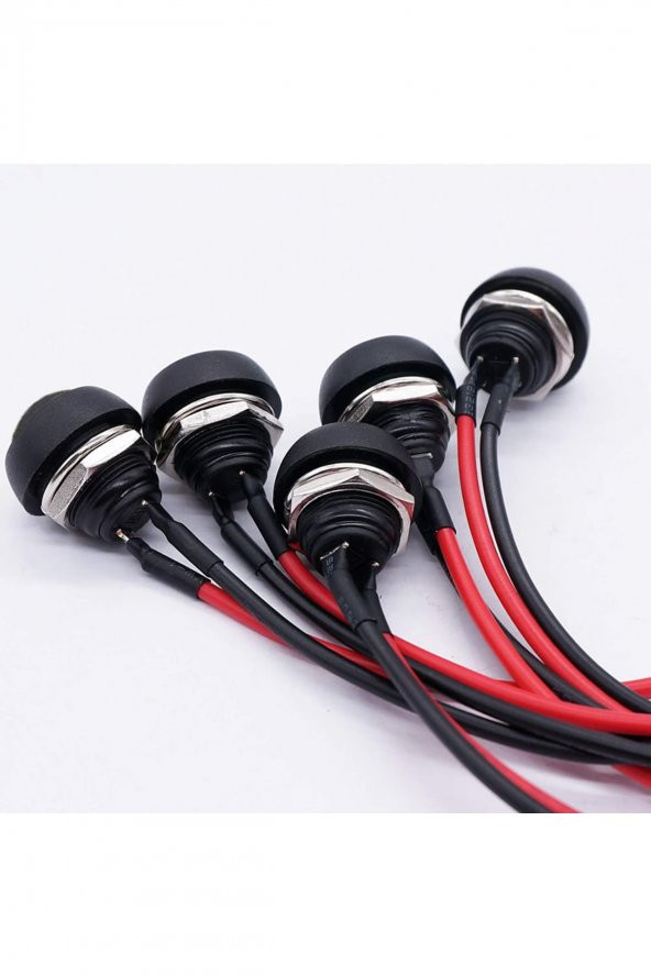 12mm PBS-33B 2 Pin Push Buton Siyah 20cm Kablolu  ON OFF 1A 250V Mini Yuvarlak Su Geçirmez Anahtar - 7