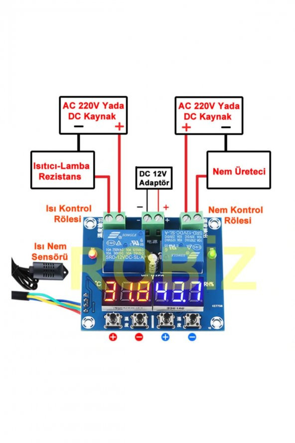 XH-M452 12V Sıcaklık Nem Kontrollü Dijital Termostat Kuluçka Pet