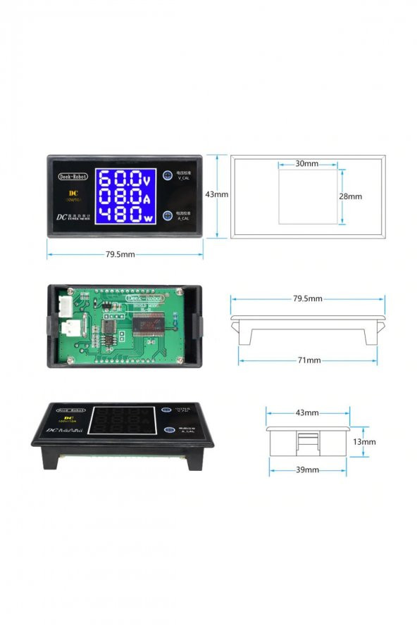 DC 0-100V 10A Digital Voltmetre Ampermetre ve Wattmetre DeekRobot 0-1000W Mavi Lcd - 8