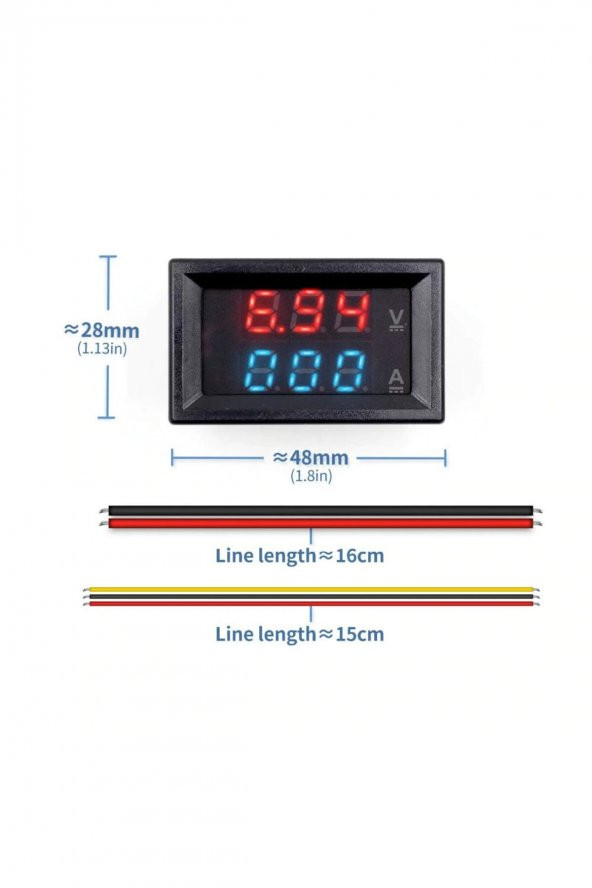 DC 0-100V 10A Dijital Voltmetre Ampermetre DSN-VC288  Mavi Kırmızı - 5