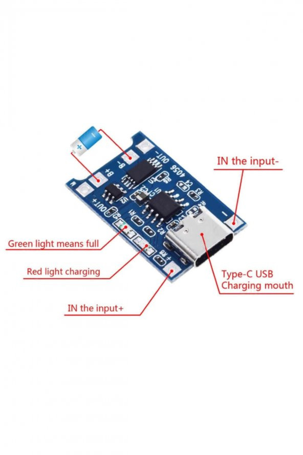 TP4056 Korumalı Lityum Pil Şarj Devresi Type C Usb Batarya - 2