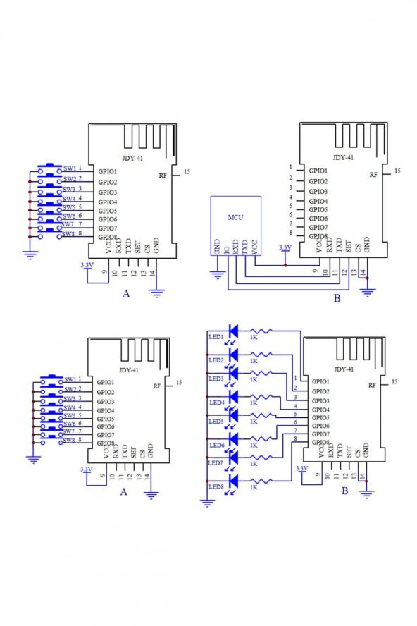 JDY-41  2.4GHz Kablosuz Rf Seri Alıcı Verici Transceiver Modül  TTL Uart Haberleşme IO Kontrol - 7