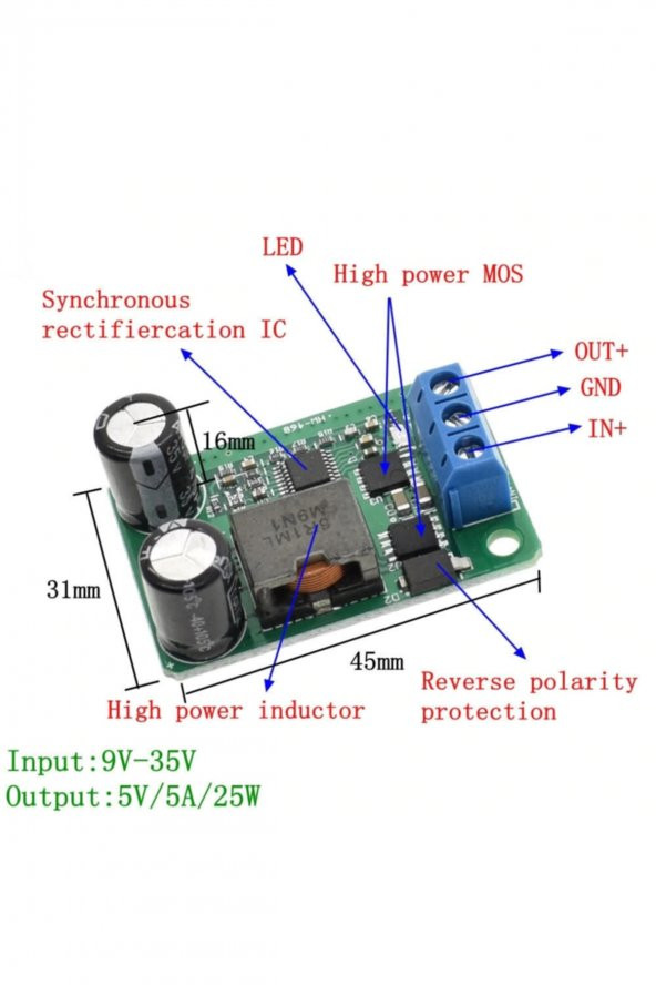 Sabit 5V 5A Çıkışlı Güç Kaynağı Voltaj Düşürücü Modül     HW-468 - 6