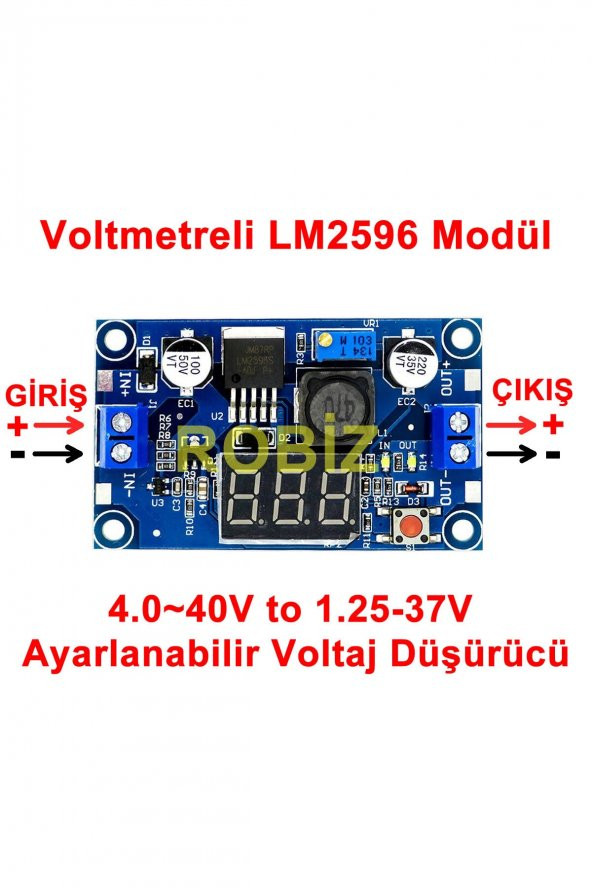 Voltmetreli LM2596 Ayarlanabilir 3A Güç Kaynağı  Voltaj Düşürür - 2