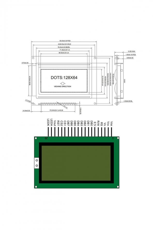 2.9 Inch 12864B V2.0 Yeşil Glcd Modül  Spi 5V 128x64 Pixel Grafik Lcd Display Ekran - 6