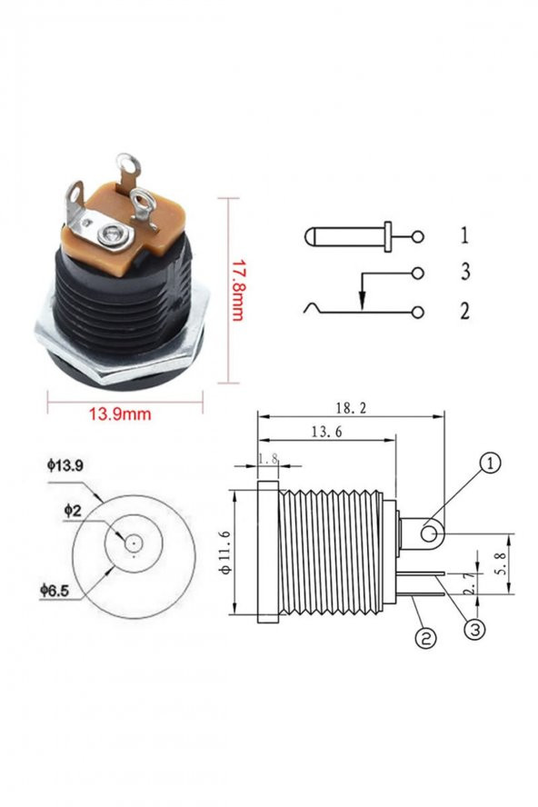 5.5x 2.1mm Plastik DC Güç Soketi Panel Montaj Power Jack Adaptör - 4
