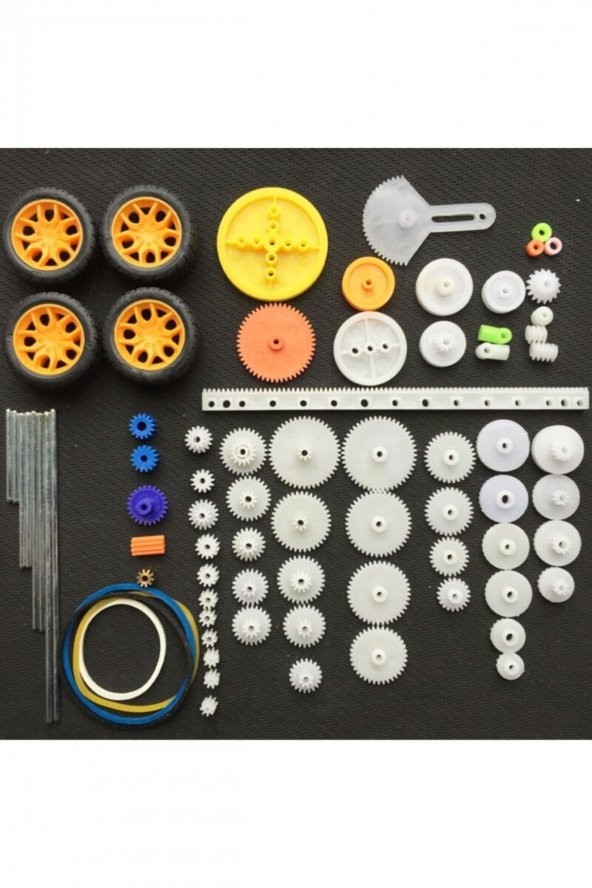 78 Parça Plastik Dişli Seti  Tekerlek Çark Mil Lastik Kremayer RC Oyuncak Robot Araba Motor Aksesuar