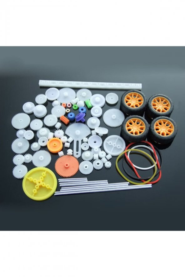 78 Parça Plastik Dişli Seti  Tekerlek Çark Mil Lastik Kremayer RC Oyuncak Robot Araba Motor Aksesuar - 2