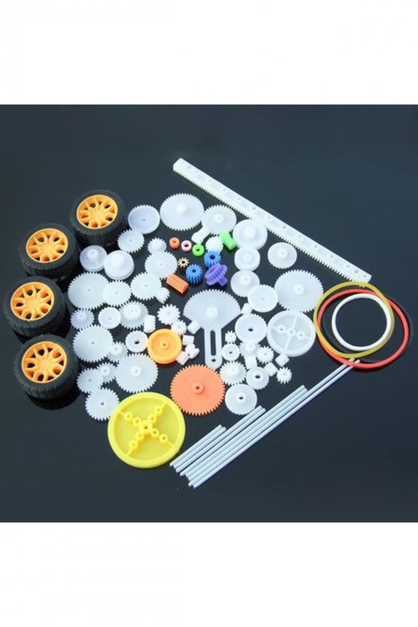 78 Parça Plastik Dişli Seti  Tekerlek Çark Mil Lastik Kremayer RC Oyuncak Robot Araba Motor Aksesuar - 3