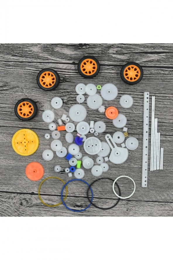 78 Parça Plastik Dişli Seti  Tekerlek Çark Mil Lastik Kremayer RC Oyuncak Robot Araba Motor Aksesuar - 5