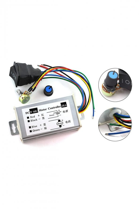 20A 60V DC Motor Pwm Hız Kontrol Devresi 0-100 Ayarlanabilir İleri Geri Durdurma Yön Kontrol Anahtarlı Fan - 3