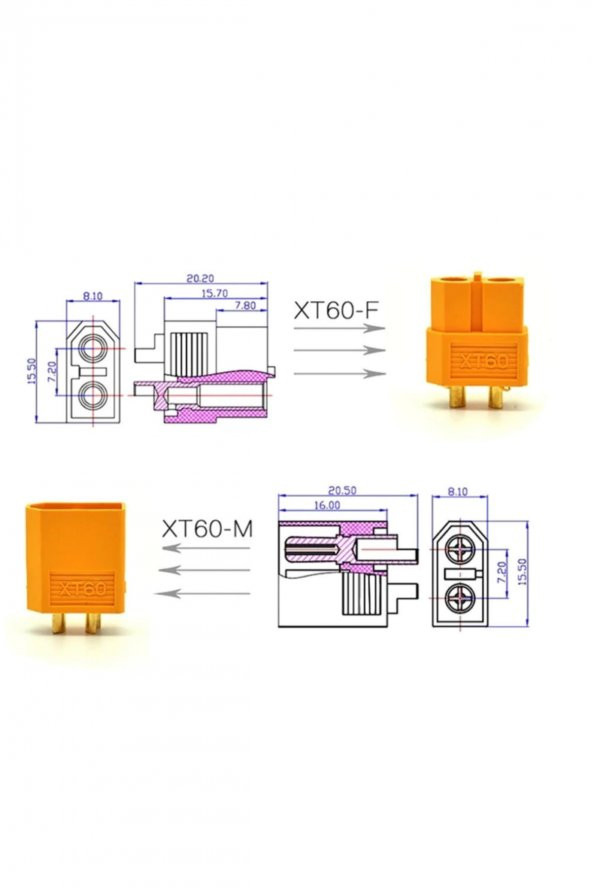 XT60 Konnektör Dişi Erkek Soket Çifti LiPo Pil Batarya Bağlantı - 8