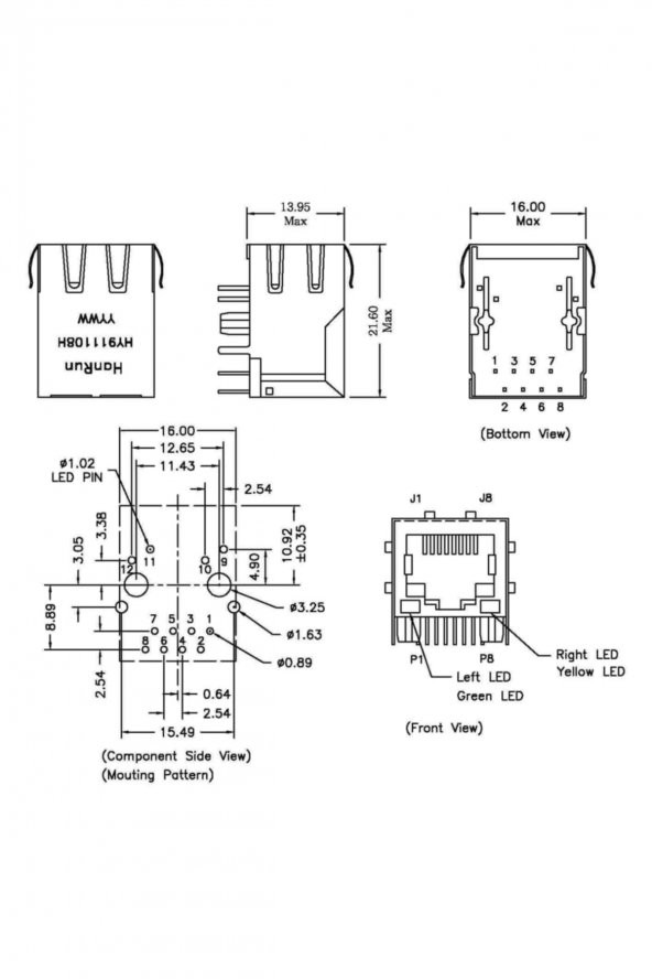 Trafolu RJ45 Ethernet Soketi HY911108H - 8