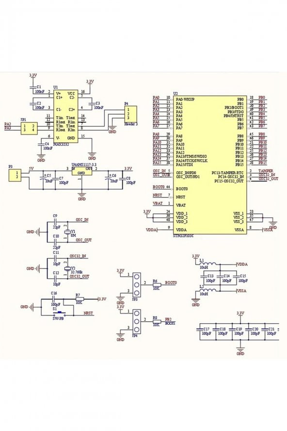 STM32F103C6T6 ARM Cortex M3 Bluepill 72Mhz Cpu 32K Flash TQFP48 USB CAN Minimum Sistem Geliştirme Kartı - 8