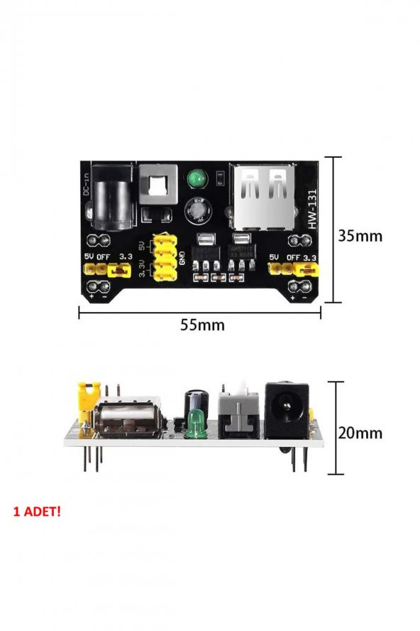 Breadboard 3.3V 5V Güç Kaynağı Modülü  Usb Besleme 2 Çıkışlı Elektronik Prototip Devre Deney Test - 8