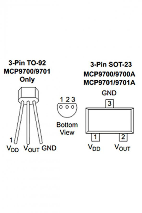 Microchip MCP9700-E/TO Analog Sıcaklık Isı Sensörü  LM35 Muadili -40C +125C 3 Pin To92 Otomotiv Termostat - 7