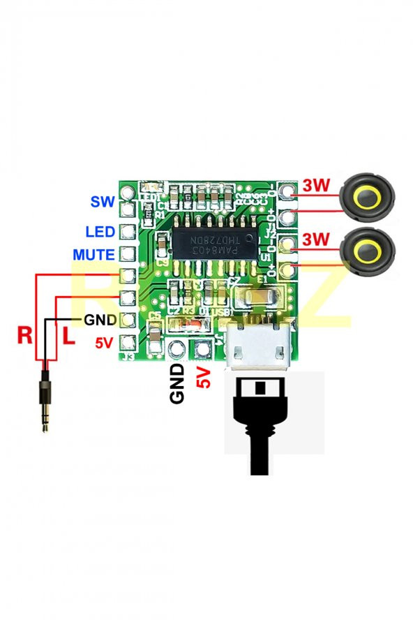 PAM8403 Mini Ses Yükseltici Class D 2x3w Amfi Kartı Micro Usb Beslemeli Stereo Dijital Amfilikatör