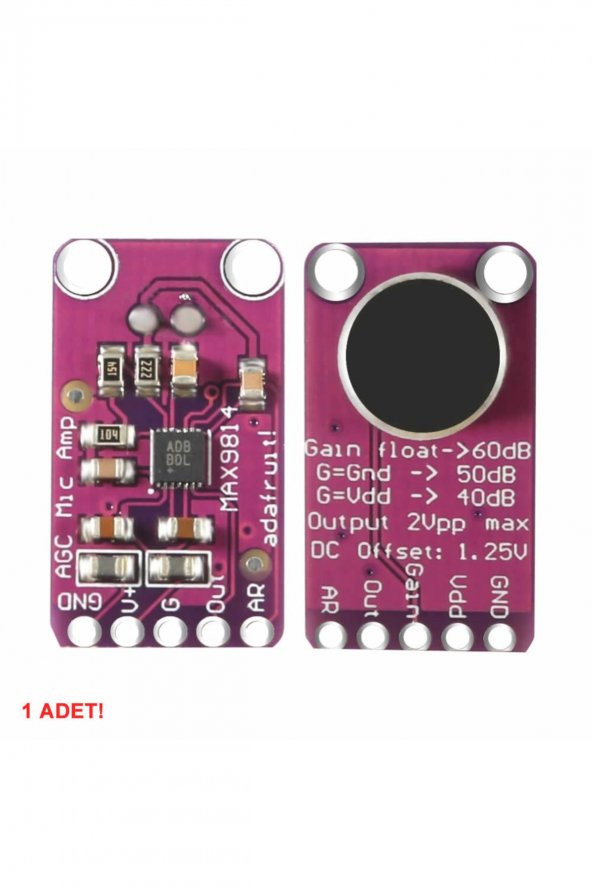 MAX9814 Amplikatörlü Analog Mikrofon Modülü  Stabil Otomatik 60db Kazanç Kontrol - 6