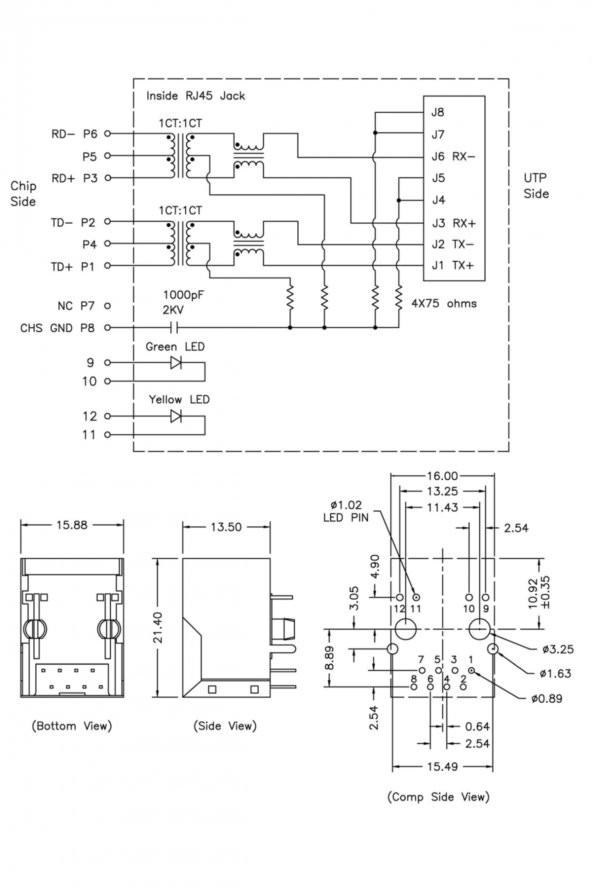 Trafolu RJ45 HR911105A Ethernet Bağlantı Soketi - 7