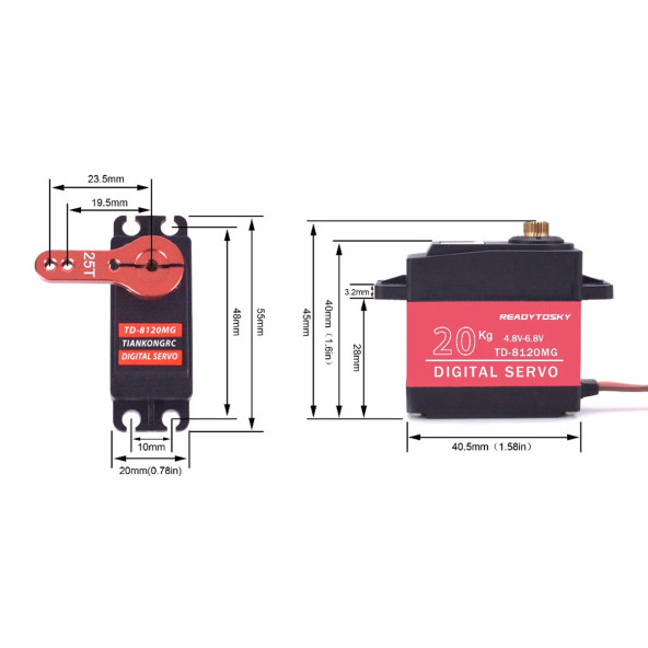TD-8120MG 20kg 180 Derece Metal Dişli Servo Motor 20Kg Yüksek Tork Su Geçirmez Çift Rulman Dijital Robot El Kol - 7