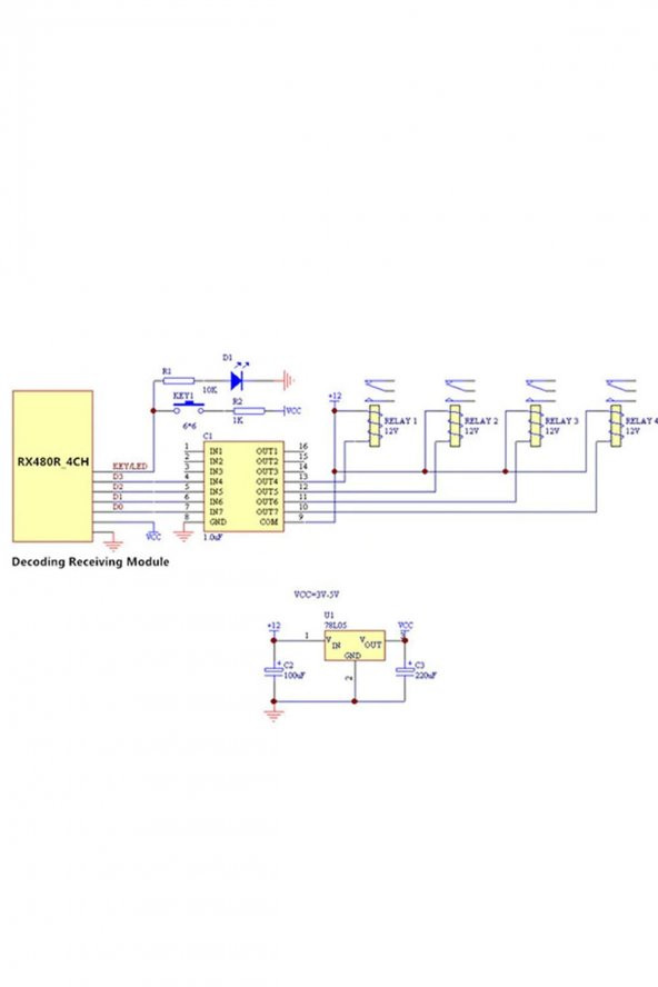 RX480-E 4 Kanal 433Mhz RF Kumanda Alıcısı Öğrenebilen Kablosuz EV1527 Uzaktan Kontrol Kapı Anahtar - Resim 7