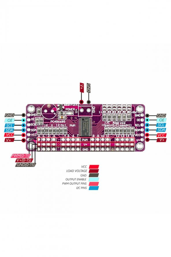 PCA9685 I2C 16 Kanal Programlanabilir 12 Bit PWM Sinyal Oluşturucu Kartı  Servo Motor Sürücü - 6