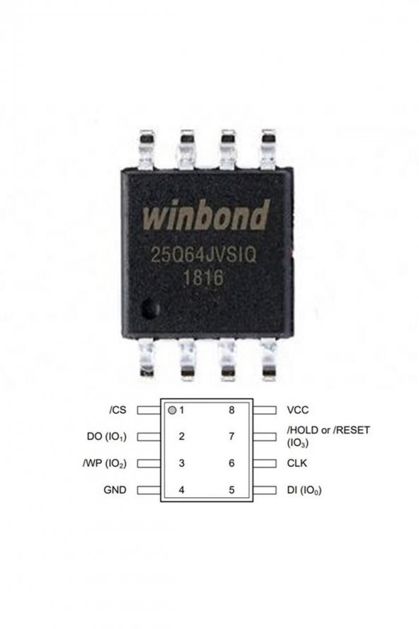 Winbond W25Q64JVSIQ 64M-bit Seri Flash 3.3V SPI Hafıza Entegresi 32768 Sayfa Uniform 4KB SOP8 - 2