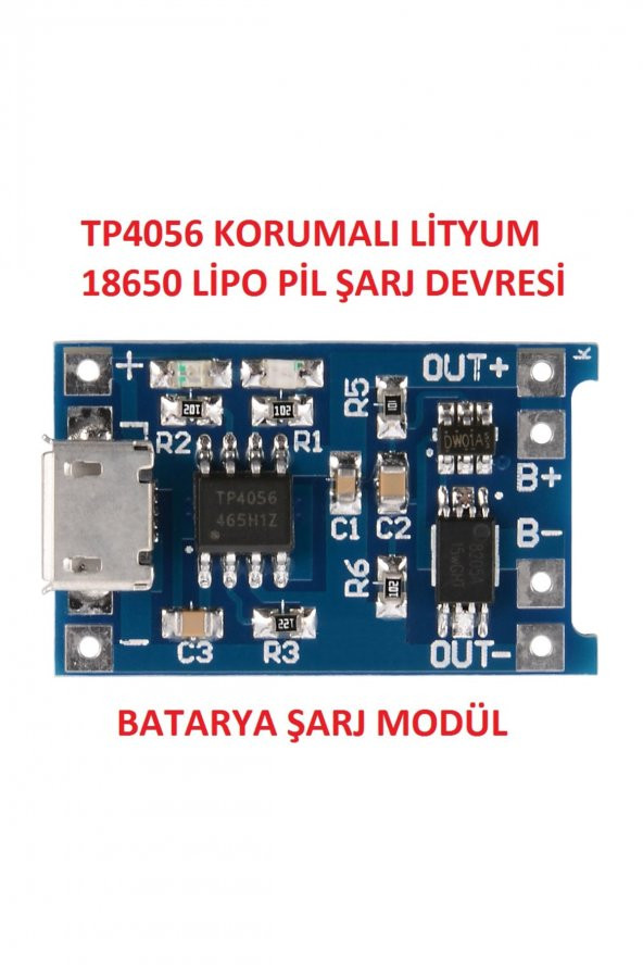 Korumalı Lityum Pil Şarj Devresi Modülü TP4056 1A 18650 Battery Charger + Protection Microusb