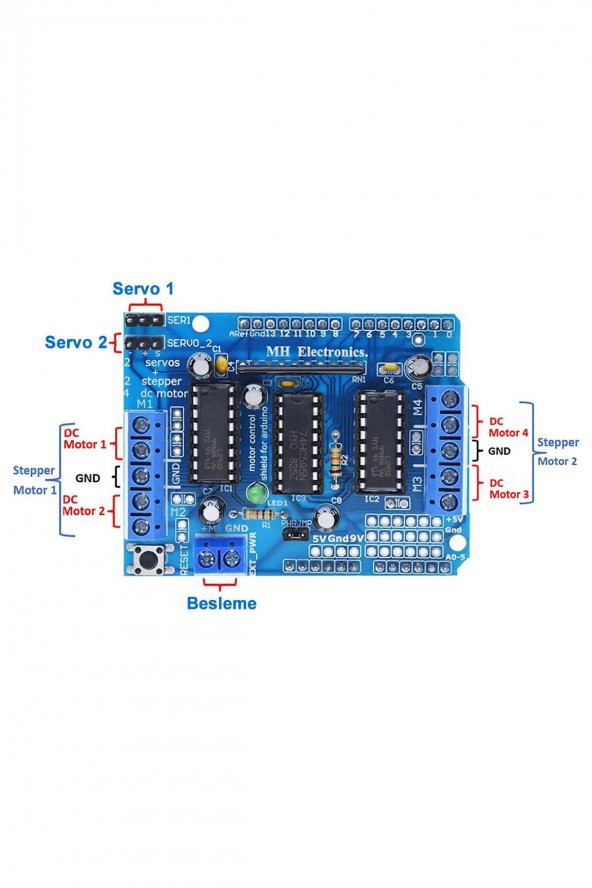 Arduino L293D Motor Sürücü Shield Alt Kart  DC 36V 0.6A 4x DC Motor 2x Step Motor 2x Servo Motor Uno - 2