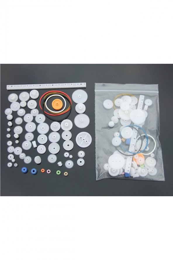 60 Parça Plastik Dişli Seti  Oyuncak Robot Araba Gear DIY Kremayer Çark Kasnak Lastik Sonsuz Dişli - 3