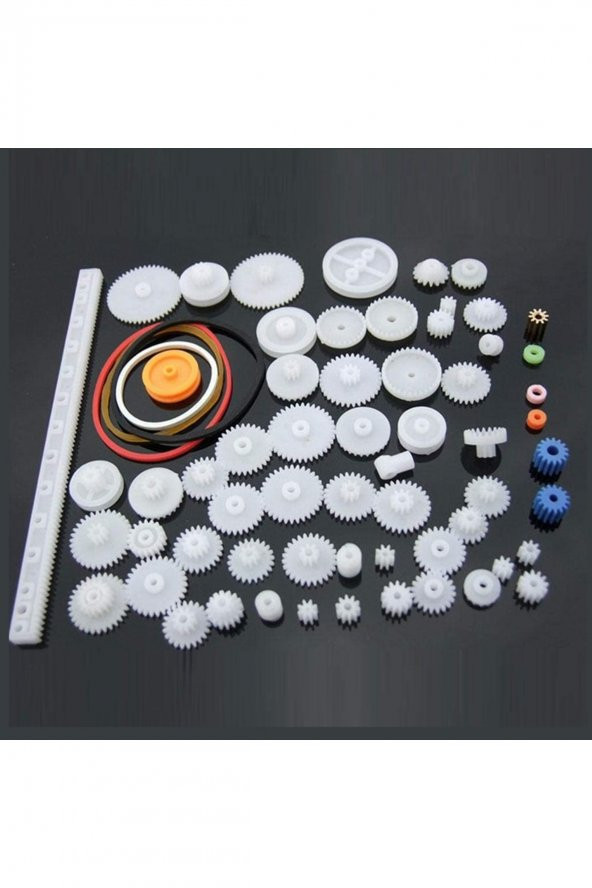 60 Parça Plastik Dişli Seti  Oyuncak Robot Araba Gear DIY Kremayer Çark Kasnak Lastik Sonsuz Dişli - 7
