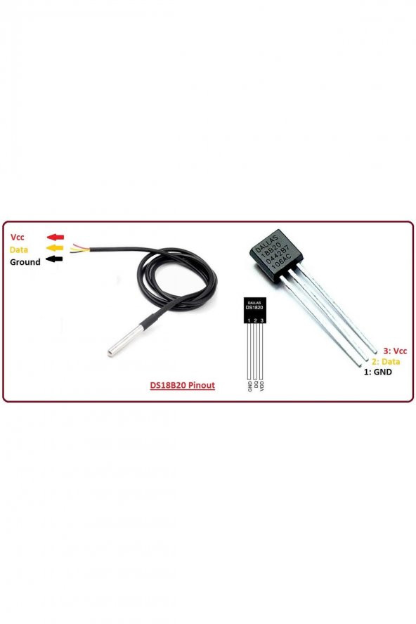 Kablolu Su Geçirmez DS18B20 DS1820 Sıcalık Isı Sensörü 1 Metre Arduino Yeni - 7