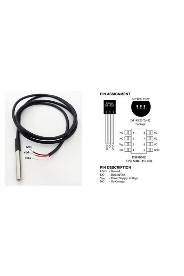 Kablolu Su Geçirmez DS18B20 DS1820 Sıcalık Isı Sensörü 1 Metre Arduino Yeni - 8