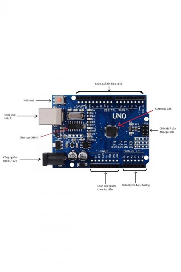 Arduino UNO R3 Klon Atmega328p Smd CH340  Usb Kablolu Açık Kaynak Kodlu Yazılım Geliştirme Kartı - 7