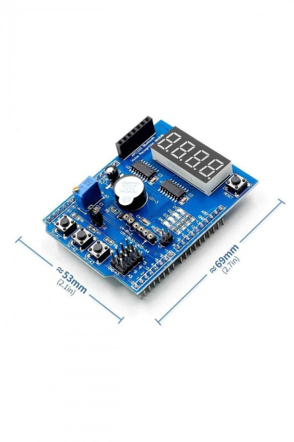 Multi Çok Fonksiyonlu Arduino Shield  7 Segment Buzer Button Pot Servo Analog Ds18b20 Lm35 Servo Led