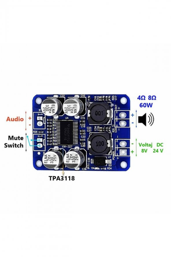 TPA3118 60W Mono Digital Ses Amfi Modül DC 12V-24V Tek Kanal Class D Amplifikatör Amfi Amplifier - 5