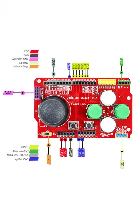 Arduino Joystick Shield 2 Eksen XY Joystick nRF24L01 Nokia5110 Bluetooth PS2 IIC 3.3V 5V 6 Buton Playstation - 4