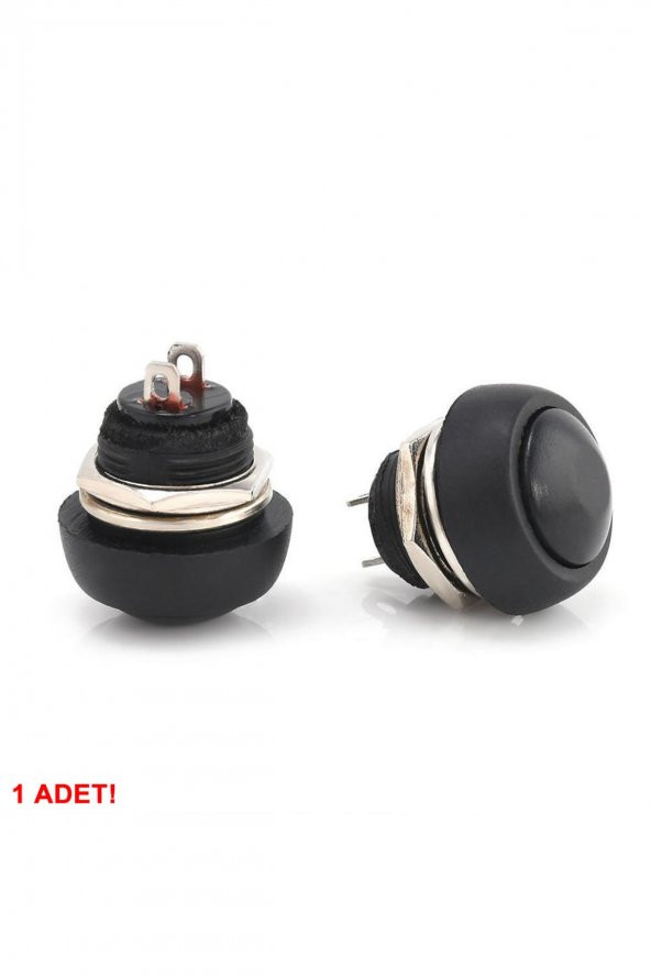 12mm PBS-33B 2 Pin Push Buton Siyah  ON OFF 1A 250V Mini Yuvarlak Su Geçirmez Anahtar Momentary - 5