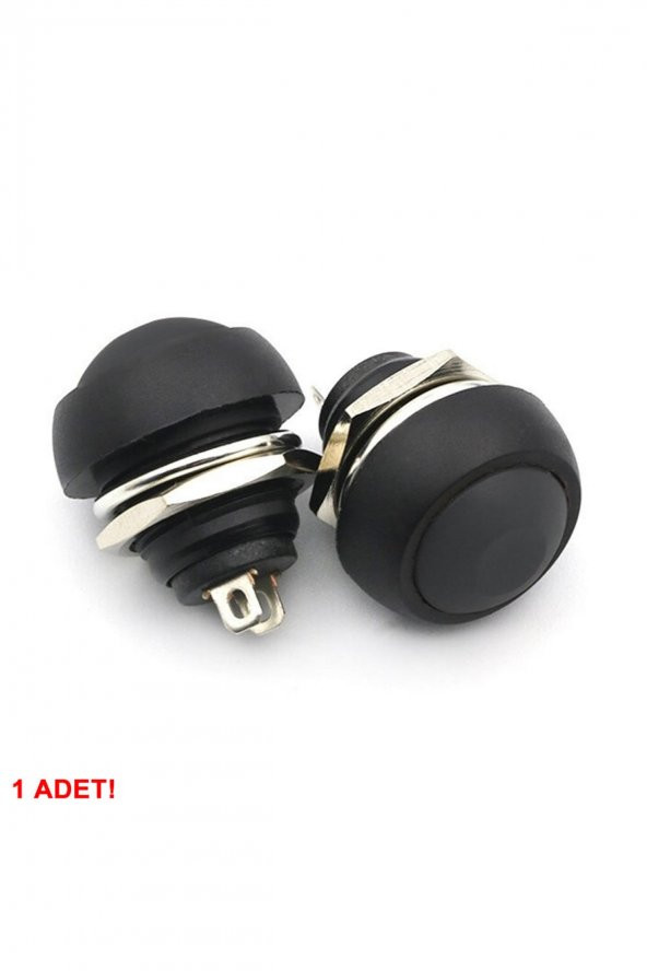 12mm PBS-33B 2 Pin Push Buton Siyah  ON OFF 1A 250V Mini Yuvarlak Su Geçirmez Anahtar Momentary - 7