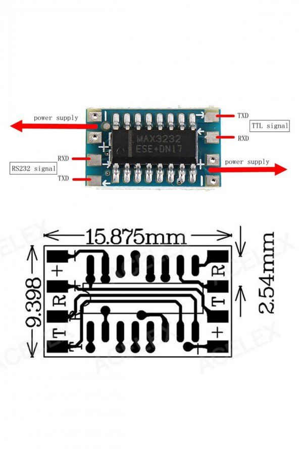 Mini Max3232 RS232 TTL Breakout Modül Uart 120kbps 3V 5V Seri Haberleşme - 8