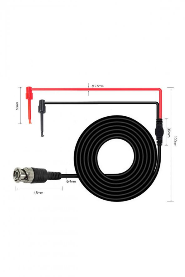 BNC to Kanca Tip Test Ölçme Probu  Osiloskop ve Sinyal Jeneratörü Probu 1 Metre 2.5A 50Ohm Kırmızı