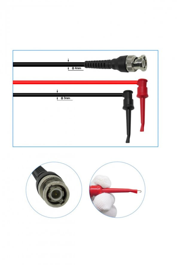 BNC to Kanca Tip Test Ölçme Probu  Osiloskop ve Sinyal Jeneratörü Probu 1 Metre 2.5A 50Ohm Kırmızı - 5
