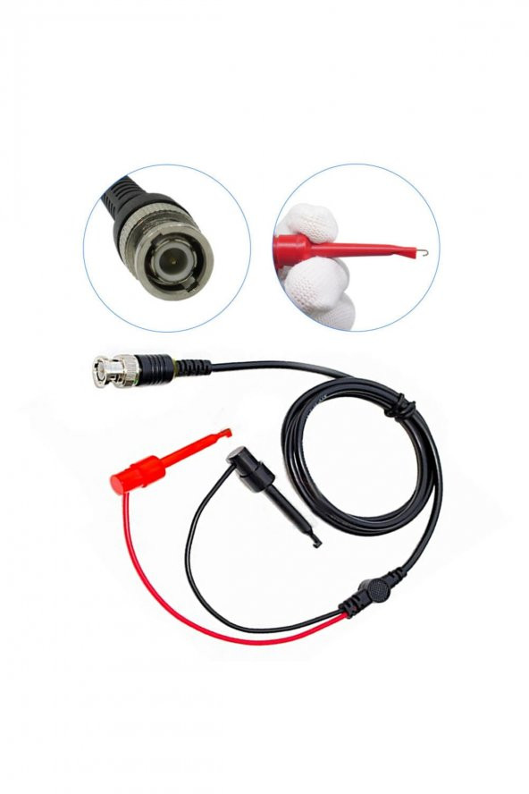 BNC to Kanca Tip Test Ölçme Probu  Osiloskop ve Sinyal Jeneratörü Probu 1 Metre 2.5A 50Ohm Kırmızı - 7