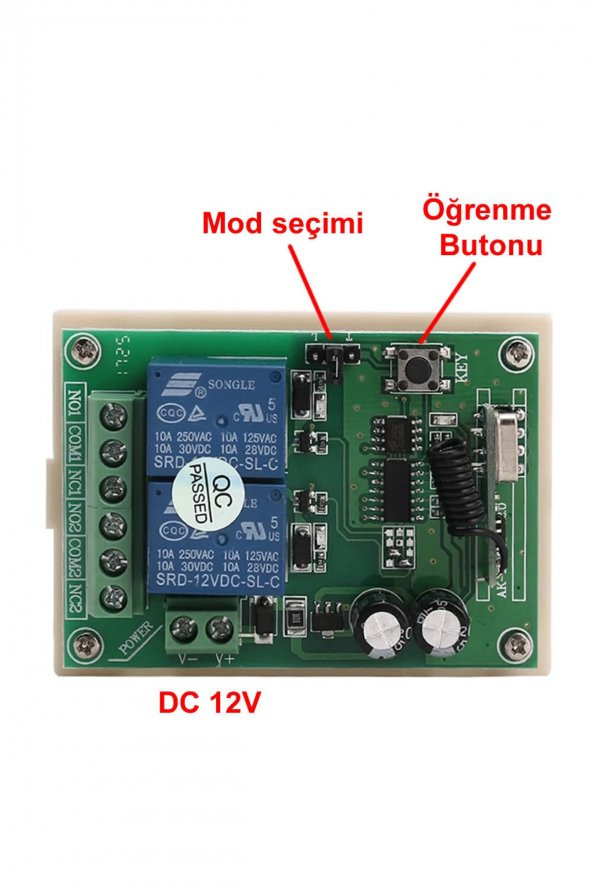 433Mhz RF 2 Kanal Röle Modül DC12V Kablosuz Motor Pompa Fan Lamba Perde Akıllı Ev Garaj Bariyer Kapı - 2