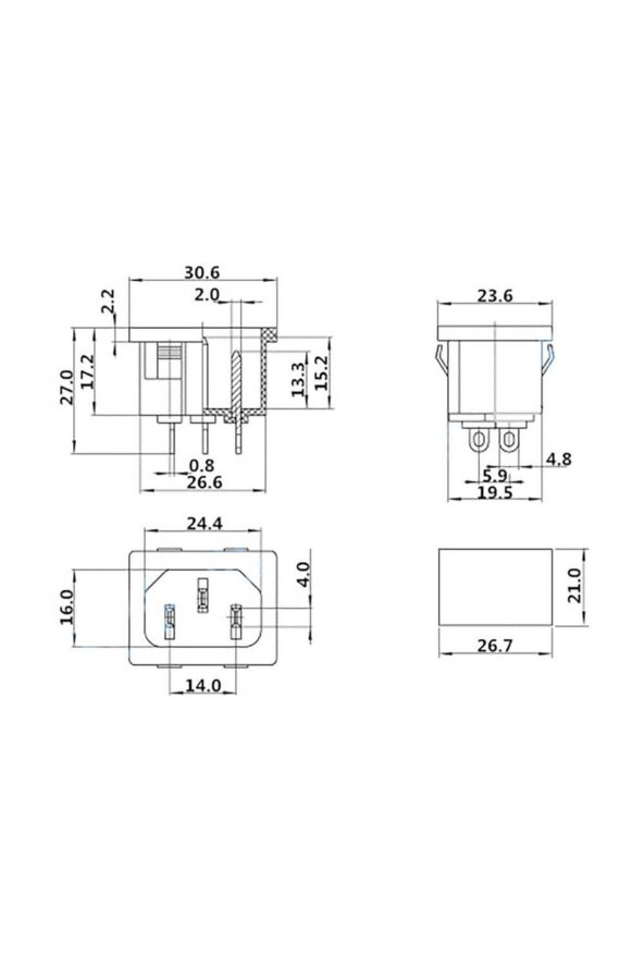 220V 15A AC Erkek Power Giriş Soketi C14 3 Pin Panel Montaj Tip Güç Kablo Bağlantı Konnektörü - 8