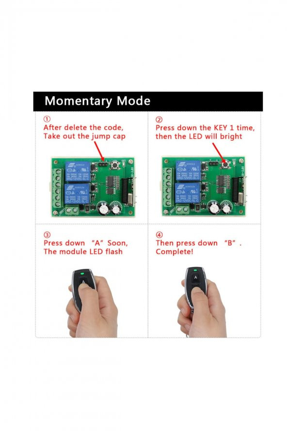 433Mhz RF 2 Kanal Röle Modül DC12V Kablosuz Motor Pompa Fan Lamba Perde Akıllı Ev Garaj Bariyer Kapı - 6